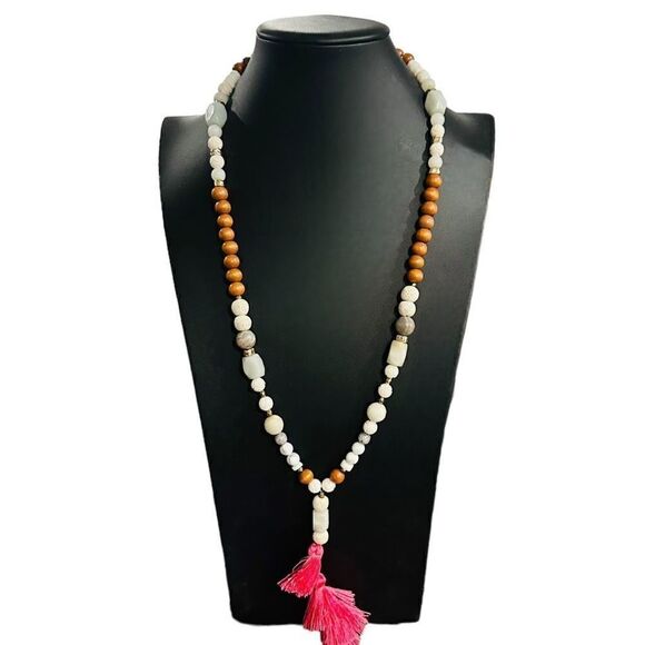 JADEITE Jade Quartz and Nephrite Jade Gemstone Beaded Long Tassel Necklace - Picture 1 of 8